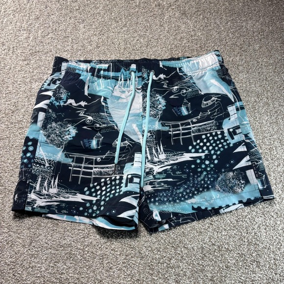 Shan Swim Trunks Mens XL Blue Ibiza Print Board Shorts Made In Canada Swimwear
